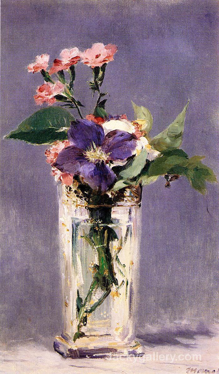 Pinks and Clematis in a Crystal Vase by Edouard Manet paintings reproduction